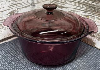 Vtg Corning Ware Visions Cranberry Medium 3.  5 Liter Stock Pot Pyrex Glass Dutch