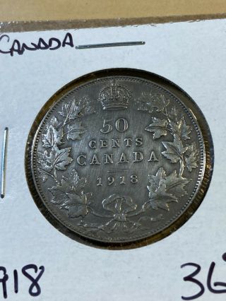 1918 Canada 50 Cents Silver Coin Low Mintage
