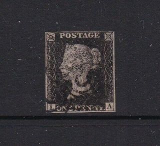Gb Great Britain Qv 1840 Penny Black Four Margins (small Fault)