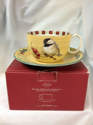 Lenox Winter Greetings Breakfast Cup And Saucer Chickadee