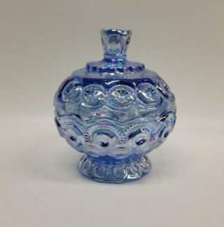 Carnival Moon And Star Glass Compote Small Candy Dish Kimberlite Blue Iridescent