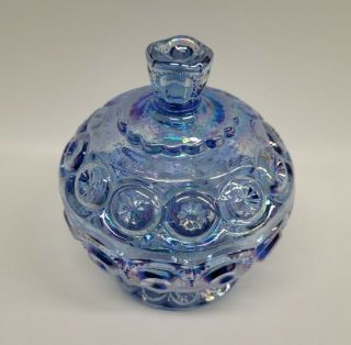 Carnival Moon And Star Glass Compote Small Candy Dish Kimberlite Blue Iridescent 2