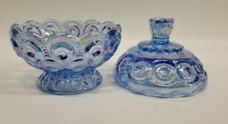 Carnival Moon And Star Glass Compote Small Candy Dish Kimberlite Blue Iridescent 3