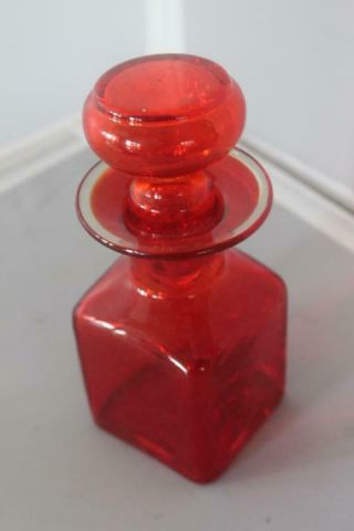 Vintage Blenko Hand Blown Red Glass Bottle W/ Orig Stopper 6 " X 2.  5 "