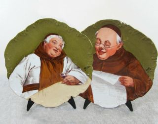 Antique Coronet Limoges Monk Porcelain Plates Signed Lepic - Paper & Wine