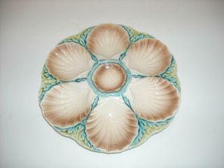 Antique French Majolica Oyster Plate Sarreguemines France