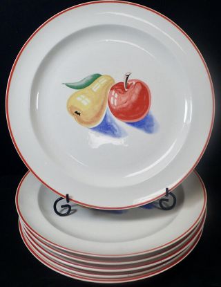 Vintage Harker Pottery Bakerite Red Apple & Pear Set (6) Luncheon Plates 8 7/8 "