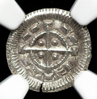 Hungary.  Bela Ii,  1131 - 1141,  Silver Denar,  Ngc Ms63,  State