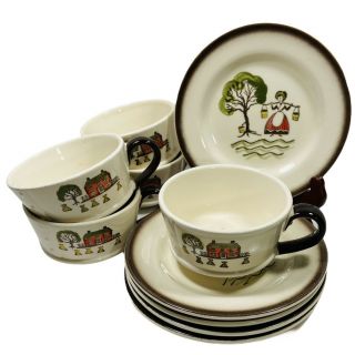 Vintage Metlox Poppytrail Homestead Provincial Coffee Cups Saucers Set Of 5