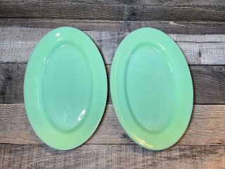 (2) Vintage Fire King Jadeite,  Jade - Ite,  9 1/2 X 6 1/4” Oval Plate Platters Euc
