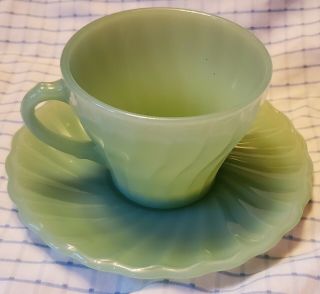 Vintage Jadeite Fire King Shell Coffee Tea Cup & Saucer Anchor Hocking L@@k
