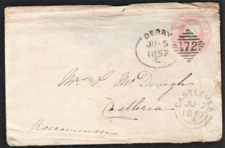 Ireland - 1d Pink Envelope Derry Irish Spoon 1857 To Castlerea