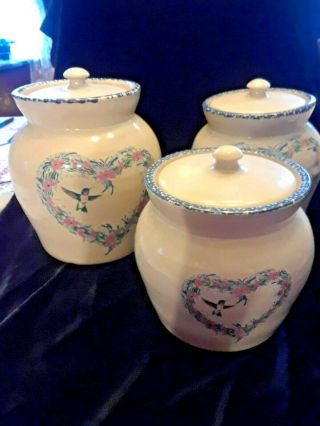 Vintage 1999 Home & Garden Party Canister Set W/hummingbird & Heart Wreath