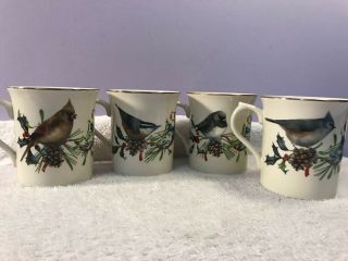 Lenox Winter Greetings Set Of 4 Coffee Mugs Different Birds Ex6324