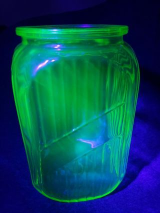 Anchor Hocking Uranium Depression Glass Green Canister Pantry Jar With Lid