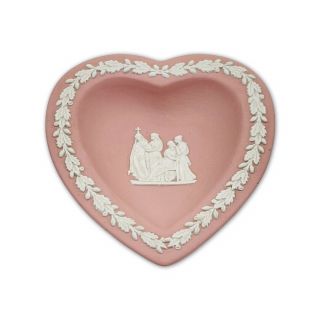 Wedgwood Jasperware Pink And White Heart Shaped Trinket Plate Tray Dish England