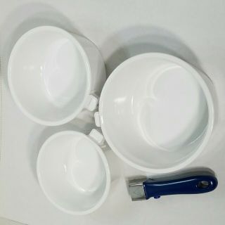 Princess House Nouveau Cookware 3 Pots Pans 1 - 1.  5 - 2 - qt Set with 1 Blue Handle 3