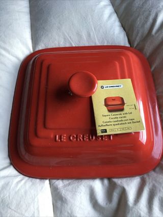 Flame Red Le Creuset 3 Qt Square Covered Casserole Lid Only.