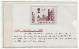 Gb 1992 £1.  50 Harrison Castle Major Error Huge Perf Shift Sg1612 Striking Visual