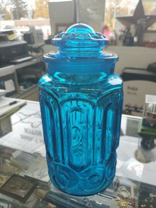 Vintage Le Smith Moon And Star Colonial Blue Glass Canister Apothecary 11.  5 "
