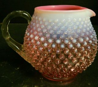 Vintage Fenton Hobnail Cranberry Opalescent Glass Pitcher 5.  25 " X 5 "