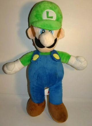 Large 2016 Mario Bros Licensed Nintendo Luigi Stuffed Plush Toy 18 "