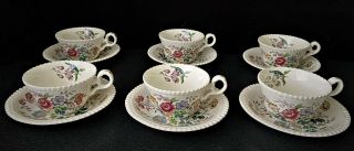 Set Of 6 Spode Copeland England Romney Cups And Saucers Gadroon Edge