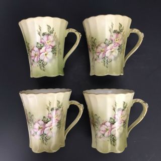 Nippon Vintage Hand Painted Floral Tea Cups Set Of 4