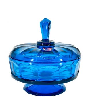 Viking Blue Lidded Blue Glass Candy Dish Stemmed