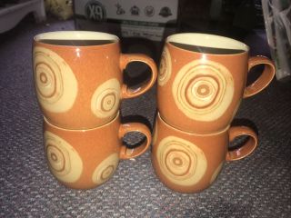 Denby Fire Chilli - 4 Mugs / Cups - Curved,  England 4”