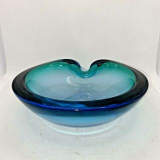Vintage Murano Italian Art Glass Ombre Blue Green Ashtray Bowl
