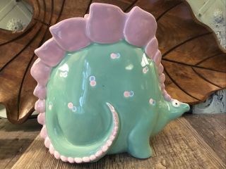 Vintage 1985 Fitz & Floyd Ceramic Fantasy Fair Pink Green Dinosaur 7” Vase Japan