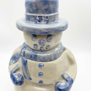 Bbp Beaumont Brothers Pottery Snowman Cookie Jar Salt Glaze Blue/grey