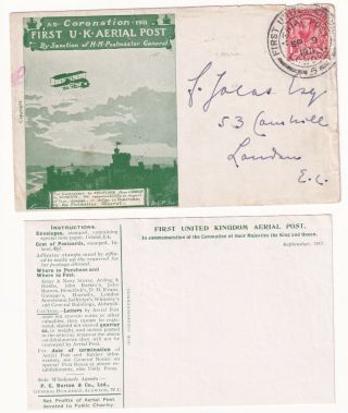 1911,  First Uk Aerial Post,  1d,  Sg327,  Downey,  Kgv,  King George V,  Gb,  Britain