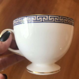 Wedgwood Palatia White Gold Blue Greek Key Coffee Tea Cup Porcelain Set Of 4