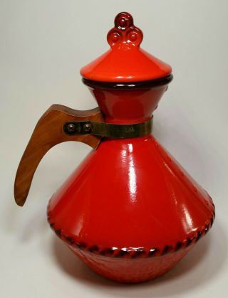 Metlox Poppytrail Vernon California Pottery Red Rooster Red Coffee Carafe & Lid