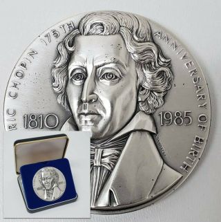1985 Frederic Chopin Birth.  999 Silver Large Medallion Medallic Art Co Sfr21ma12