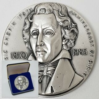1985 Frederic Chopin Birth.  999 Silver Large Medallion Medallic Art Co Sfr21ma06