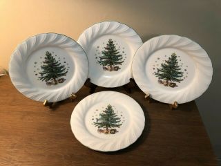Nikko Happy Holidays Swirl Christmas Tree Dinner Plates Set Of 4 Cond.