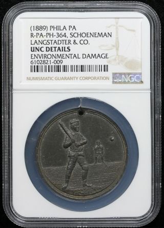1889 Philadelphia Pa Schoeneman Langstadter Baseball Medal Ngc Unc Details