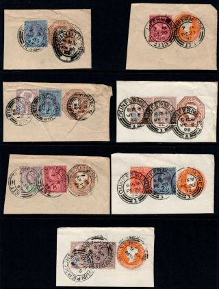 1898 - 1902 Qv “jubilee” & Kevii Stamps Inc Postal Stationary On Piece X 7