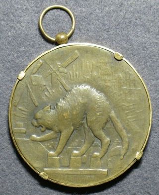Belgian Art Nouveau Medal Cat Exhibition By Huguenin (1929)