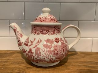 Churchill Willow Rosa Pink Red China Teapot,  Made In England - 5 Cup Teapot