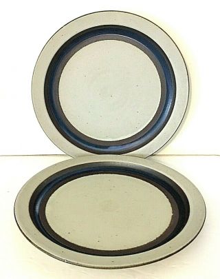 Otagiri Horizon Set Of 2 Dinner Plates 10.  5 " Brown Blue Stripe Mcm Japan Euc