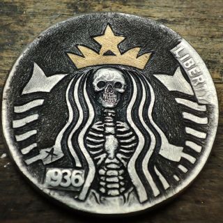 Hobo Nickel Coin Skeletal Starbucks 1936 Buffalo By J.  A.  Tootell