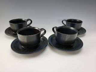 Iron Mountain Stoneware Blue Ridge Coffee Cups & Saucers Set Of 4