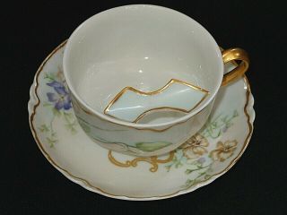 Haviland Limoges France H & Co Hand Painted Mustache Cup & Saucer