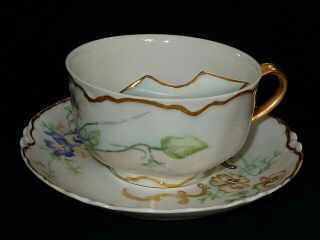 Haviland Limoges France H & Co Hand Painted Mustache Cup & Saucer 2