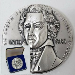 1985 Frederic Chopin Birth.  999 Silver Large Medallion Medallic Art Co Sfr21ma08