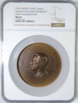 1933 L - Fdr - 3 Franklin Delano Roosevelt First Inauguration 76mm Medal Ngc Ms67